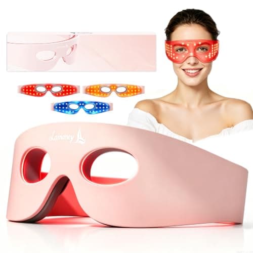 Lanieney Under Eyes Red Light Mask for Eyes with 4 Light Modes & Timer | 620-850 nm Red, Blue & Yellow Light with 4 Modes & 10-min Timer, Rechargeable Portable Under Eye Device for Home Skincare