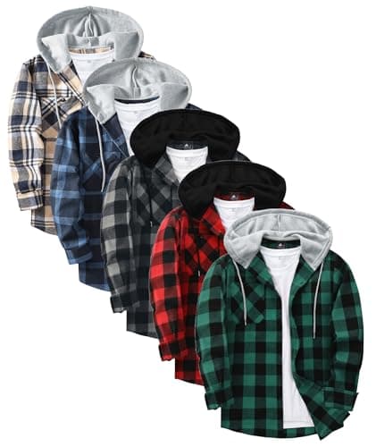 Little Beauty 5 Pack Mens Flannel Shirts Long Sleeve Fall Casual Button Down Shirt Jacket Plaid Hoodie Shirts with Pocket XL