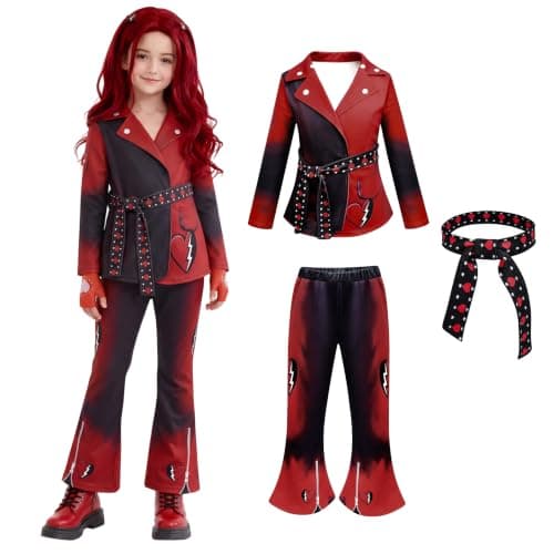 UPYEEJA Wonderland Kids Girl Red Costume Girls Red Outfits Set Red Princess Jacket Set Halloween Party Dress up with Belt 3Pcs Set
