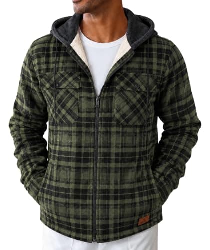 Men's Flannel Jacket Vintage Plaid Zip Up Sherpa Lined Fleece Coat | Machine Wash, 4 pockets, Classic, Stylish, Casual, Heavyweight, Winter Sweatshirt Outwear, Warm Coat