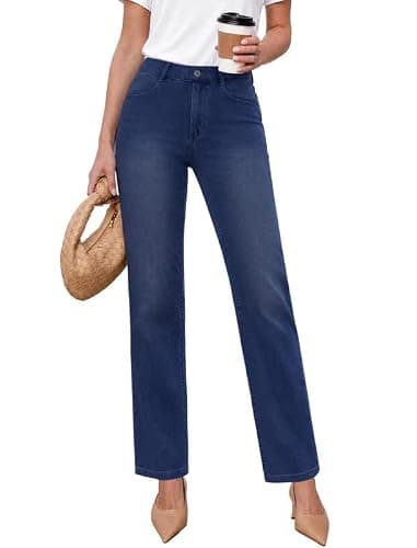 keriffe Straight Leg Jeans for Women Trendy Pull on Stretchy Denim Pants | Womens Sweatpant Jeans High Waisted, Ankle Length, 4 Pockets, Dressy Casual Wear, Fashion Clothing