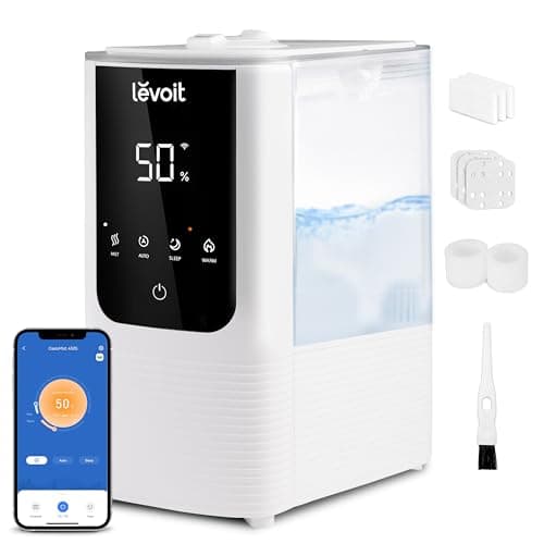 Levoit Humidifiers for Bedroom, Smart Warm and Cool Mist, Symptom Relief | OasisMist 4.5L Top-Fill Tank Runs 45H, Large Room, Auto Customized Humidity, 26dB Quiet, Essential Oil, Easy to Clean, White