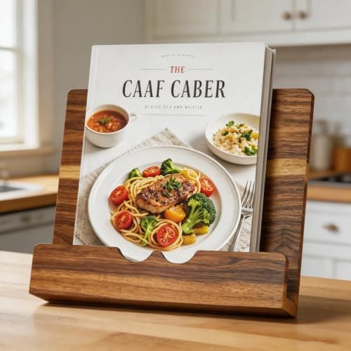 LWSFF Acacia Wood Cookbook Stand for Kitchen Counter, Recipe Book Holder | Holds thick cookbooks, binders, and tablets securely for hands-free cooking, baking, and recipe reading.