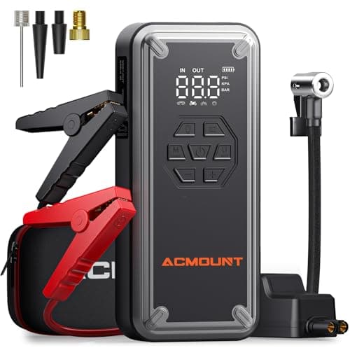 ACMOUNT W160 5000A Jump Starter with Air Compressor 150PSI, 12V Jump Box | Car Jumper Starter Portable(9L Gas/8L Diesel) with Jump Cables, Tire Inflator, 3 LED Light Modes, Power Bank, Car Essentials