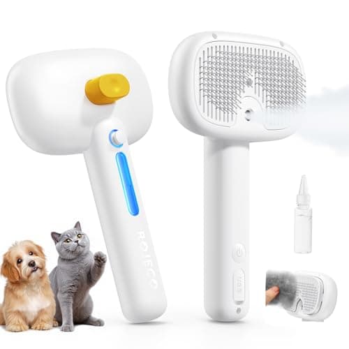 فرشاة بخار للحيوانات الأليفة 3 في 1 من ROJECO، مشط لإزالة الشعر وفك التشابك بالرش