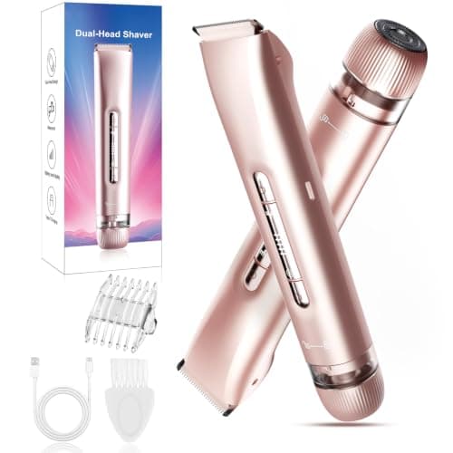 Bikini Trimmer for Women 2 in 1, Dual Head Womens Electric Shaver, Electric Razors for Pubic Hair, IPX7 Waterproof Rechargeable Facial Hair Removal for Shaving Underarm Leg Arm Face Body,Nude Pink