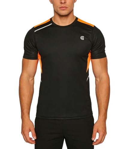 GEEK LIGHTING Men’s Athletic Quick Dry Short Sleeve Round Neck Lightweight Breathable Reflective T Shirts Black