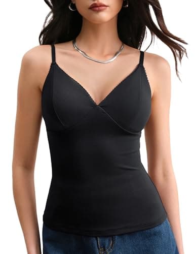Padded Tank Tops for Women V Neck Black Camisole Tops Spaghetti Strap Sleeveless Cute Sexy Summer Going Out Tops 2026