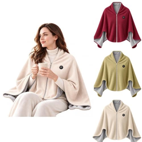 Womens Heated Shawl Warm Portable Wearable Throw Heated Blanket,Khaki | Portable USB Heated Blanket Shawl, Zip Front, 3 Heating Level, Fast Heating, Cozy Heat Cape, For Winter Home, Outdoor, Office