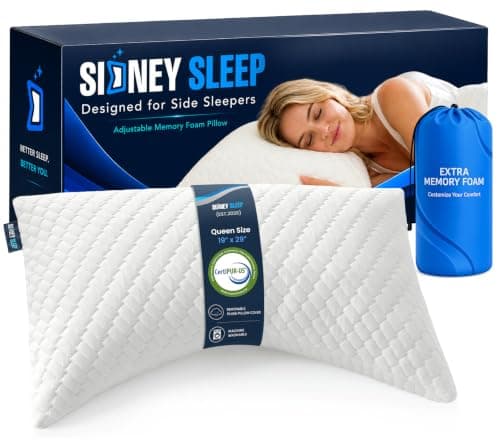 Sidney Sleep Adjustable Curved Pillows for Neck and Shoulder Support with Extra Shredded Fill - Cervical Contour Pillow for Side and Back Sleepers - Queen Size 19" x 29" CertiPUR-US Certified (White)