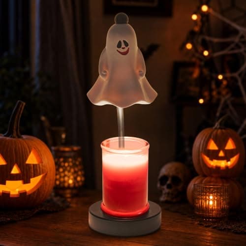 OWBEFERY Ghost Candle Warmer Lamp, Halloween Decor | Timer, Dimmer
