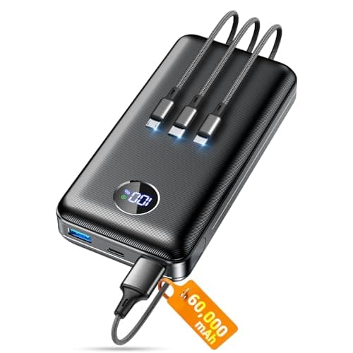 ZZI Portable Charger Power Bank 60000mAh, 22.5W PD Fast-Charge Battery Pack | Charge 5 Devices, 3-Ports & 3 in 1 Cable, 60% in 30min, 10 times for iPhone, Fit All Cell Phone/Tablets,Camping/Travel/Outage