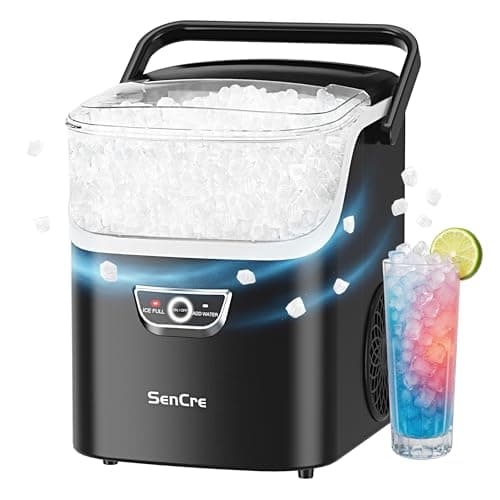 SenCre Nugget Ice Maker with Handle 40lbs/Day Countertop Ice Maker Soft Ice | Ice Makers Portable Ice Machine Ready in 5 Mins Soft Chewable Ice Auto-Cleaning for Home Kitchen Office Party & Large Family