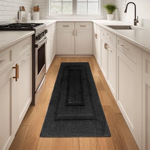 2x6 Washable Runner Rug for Hallway, Non Slip Low-Pile Kitchen Rug, Durable Soft Floor Carpet Runners for Entryway, Bedroom, Bathroom, Laundry Room, Solid Black