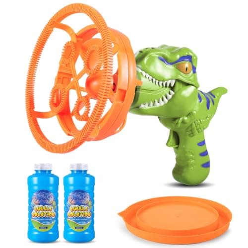 Smlau Bubble-in-Bubble Dino Bubble Gun for Kids Ages 3-9 Green