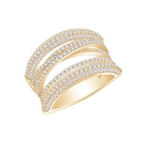 Amazon Essentials Yellow 23K Gold Plated Sterling Silver Multi Row Ring, Yellow gold, 7