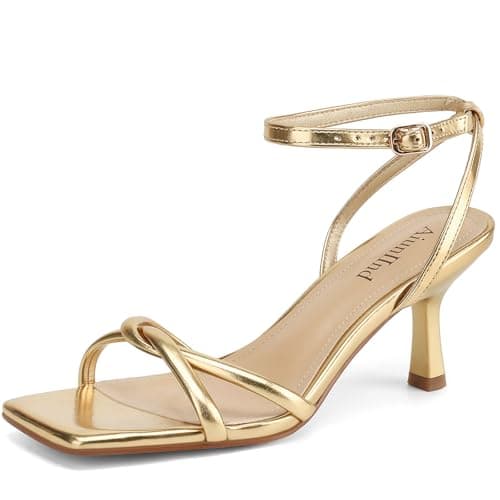AIUNIIND Women's Kitten Low Heel Sandals, Strappy Square Open Toe 2.5 inch | Adjustable Ankle Strap, Comfortable All Day, for Summer, Going out, Dress, Party, Prom, Wedding Guest Occasions