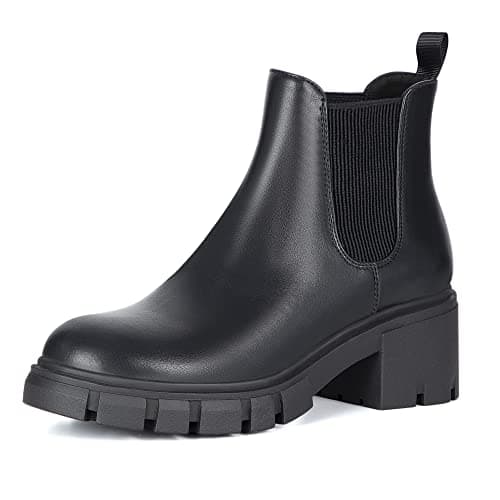 Athlefit Women's Slip on Chelsea Ankle Boots | Fall Short Booties Shoes with 2.3-Inch Low Chunky Heel, Round Toe, Lug Outsole, for Daily Wear, Office Work, Casual Outing