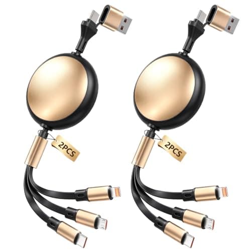 2pack Multi Charging Cable, Retractable Car Charger for Multiple Devices | 3.6FT Retractable Charger Cord with Type C/L/Micro USB Ports for IP 17 16 15 14, Car Accessories for Women/Men,Goldblack