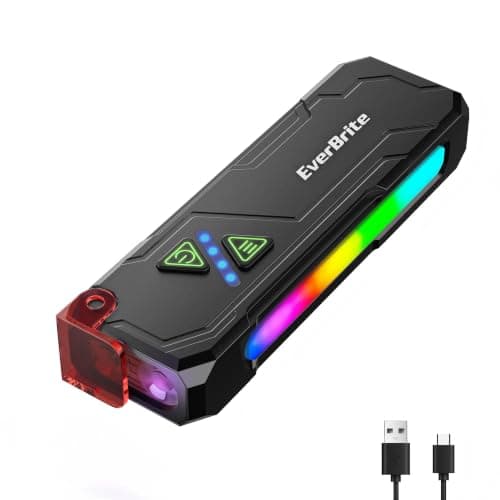 EverBrite Flat Rechargeable EDC Flashlight with RGB/UV Light for Home | Aluminum Alloy, Memory Function LED Light, USB-C Fast Charge, Magnetic Base and Hat Clip For Home, Work&Emergencies, Black