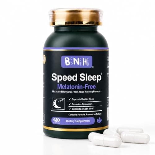 BNH Speed Sleep - Melatonin-Free Sleep Support Supplement - 60 Capsules | Herbal formula with Ashwagandha, 5-HTP, Faster Sleep & Deeper Rest, Wake Up Refreshed, Non-Habit, Gluten-Free, 15 Servings