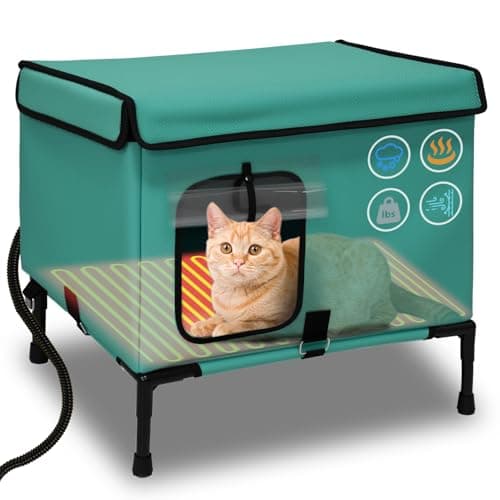 21" Large Size Heated Cat House for Outside, Weatherproof Heated Cat Shelter with Heating Pet Pad Included,Pet Houses for Outdoor Cat (16" D x 21" W x 17" H Grass Green