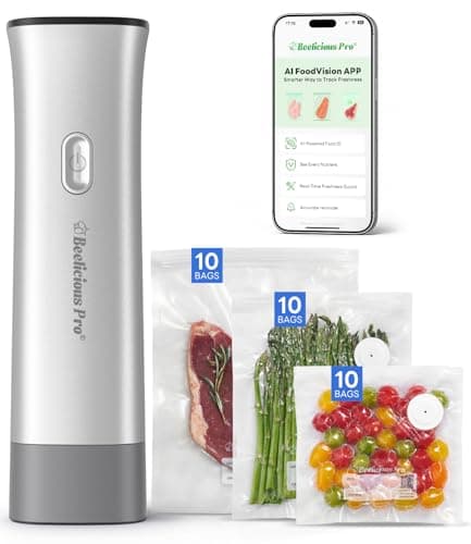 Handheld Vacuum Sealer for Food, VacSense Series 75kPa Compact Vacuum Sealer Machine with 2000mAh Battery, Cordless & Portable, 30 BPA-Free Reusable Bags for Meal Prep, Travel & Kitchen, Silver
