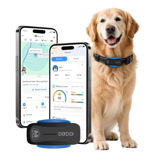 DBDD GPS Dog Tracker, Includes 40‑Day Subscription, IP67 Waterproof, Black | Real‑time GPS tracking, virtual fence & escape alerts, AI health monitor, IP67 waterproof, compatible with iOS & Android.