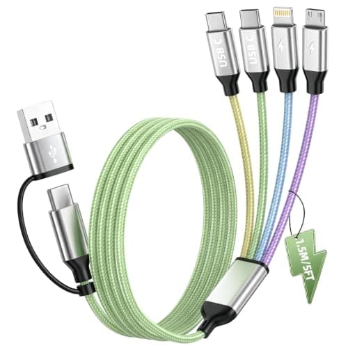 Multi Charger Cable, 4 in 2 USB A/C Charging Cable for Multiple Devices | 5FT Universal Charger Cords with Dual Type-C, IP, Micro USB Cable, Phone Charger Cable for iPhone, Android, iPad, Galaxy