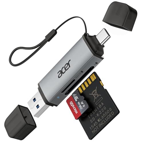 acer SD Card Reader USB C, Dual Slots USB Type C to Micro SD Card Adapter | Memory Card Reader for MicroSD, SDHC, SDXC, Compatible with Laptop, PC, iPhone16/15, MacBook Pro/Air, iPad Pro, Android