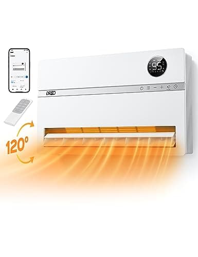 DREO Smart Wall Heater, 1500W Space Heater for Bedroom, White, Standard | Remote, 120° Oscillation, ECO, Adjustable Thermostat, 24H Timer, Easy-Mount Heater for Indoor Use, Works with Alexa, Office