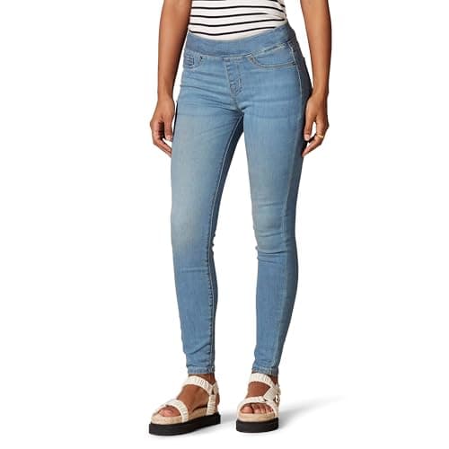 Amazon Essentials Women's Skinny Fit Mid-Rise Stretch Pull-On Jegging with Pockets, Light Wash, 0 Short