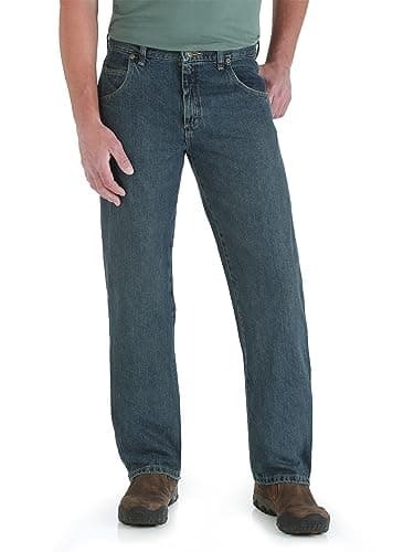 Wrangler Mens Big Rugged Wear Relaxed Straight Fit Jeans, Mediterranean, 52W x 30L US