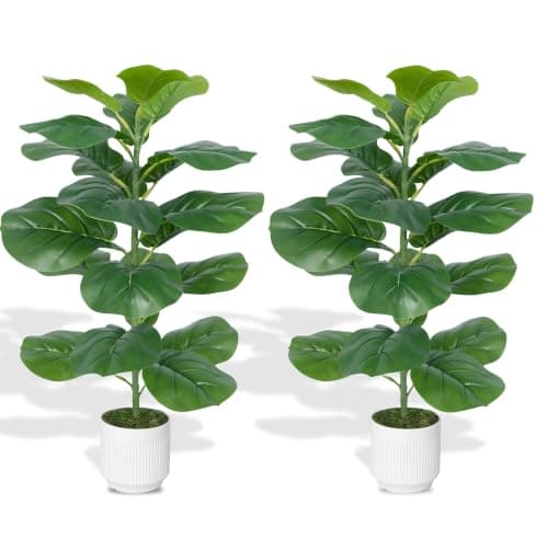 Elkaysenly 2 Pcs 30" Fake Plants Fiddle Leaf Fig Tree,Faux Plants Indoor&Outdoor,Plants Artificial Decor for Home Office Decorations