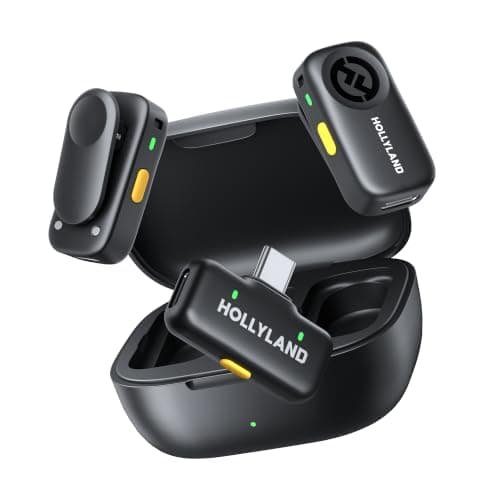 Hollyland Lark A2 Mini Duo(2TX + 1RX) Wireless Microphone, Noise Canceling | Plug & Play, Detail-Rich Audio, 200m, AI Auto-Limit, 14H Use, Mini Microphne for iPhone17/16/15/Android, Vlog, Streaming
