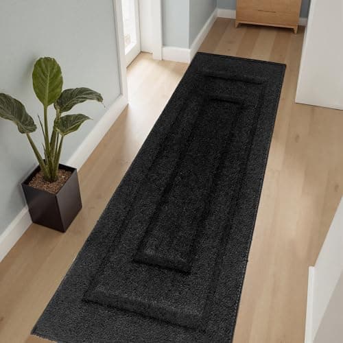 2'7" x 9'10" Washable Runner Rug for Hallway, Non Slip Low-Pile Kitchen Rug, Durable Soft Floor Carpet Runners for Entryway, Bedroom, Bathroom, Laundry Room, Solid Black