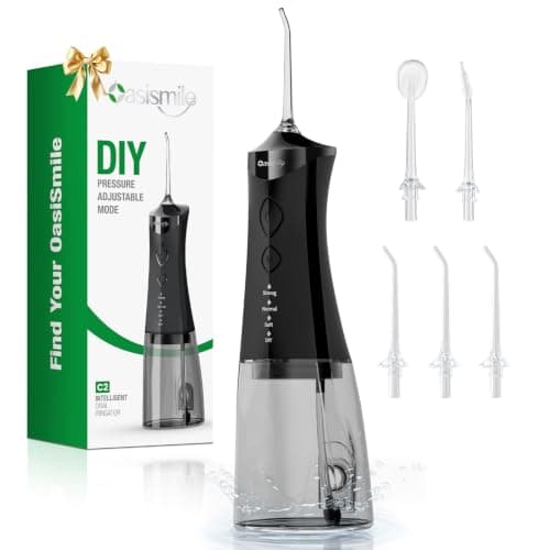 OasiSmile C2 Water Flosser for Teeth, 350ML Water Dental Pick, DIY Pressure | 5 Jet Tips, 4 Modes, Rechargeable Cordless Oral Irrigator for Braces, Sensitive Gums, IPX7 Waterproof for Home Travel