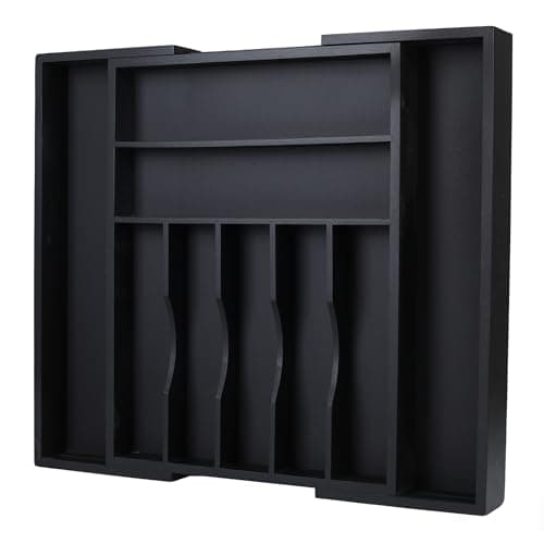Barossfoe Bamboo Silverware Organizer, Expandable 9-Compartment Drawer Tray | 9 compartments, expandable 13.46-19.88 in width, bamboo construction, for flatware, utensils, and household items