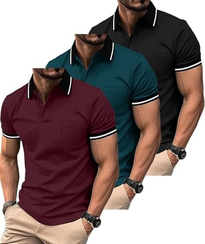 ZITY 3 Pack Men Polo Shirts Short Sleeve Athletic Golf Polos with Pocket | Athletic Collared T-Shirts ,Moisture Wicking,Breathable,,Quick-Drying,,Lightweight ,Business Casual, Daily, Work Shirts