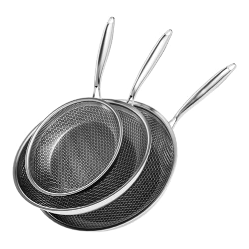 XBM Nonstick Frying Pan Set, Honeycomb, PFAS-Free, All Cooktops | pans set nonstick; skillet; induction; oven safe; dishwashe; 8 Inch; 10 Inch; 12 Inch