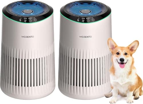 Air Purifiers for Bedroom Home for Smoke Pet Dander Odors 2 Pack Cream | Air Purifier with Sleep Mode Small Air Purifier with Fragrance Sponge for Bedroom Office, Blue Ambient Light, 23dB Quiet