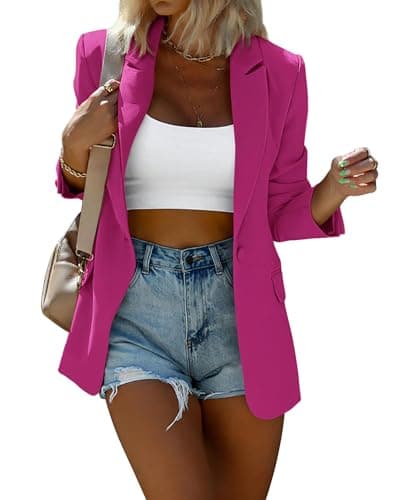 KIRUNDO Womens Blazer 2026 Fall Business Casual Oversized(Rose Red, XL) | Long Sleeve Button Open Front Suit Jackets, Work Blazer Office Outfits, Lightweight Stretchy, Professional Clothes, Pocketed