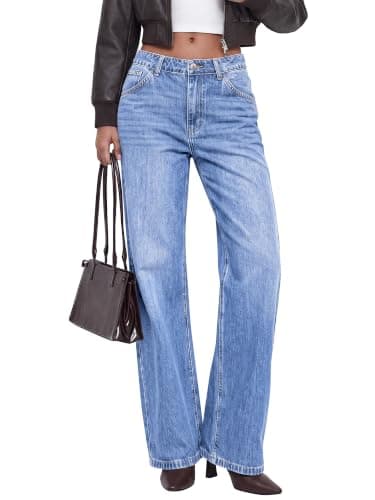 BTFBM Women High Waisted Casual Wide Leg Jeans Trendy Stretchy Denim Pants | Pockets, Buttons, Slacks, Vacation Outfits, Going out Trouser, Travel Airport, Fashion Clothing, Daily Wear, Fall Winter 2026
