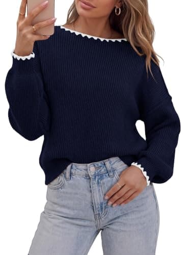 BTFBM Fall Sweaters for Women 2026 Casual Long Sleeve Oversized Sweater | Loose Fit Ribbed Knit Pullover Tops,Cozy Sweater,Chunky,Slouchy,Off The Shoulder Sweaters,Y2k,Solid,Contrast,Fall Clothing