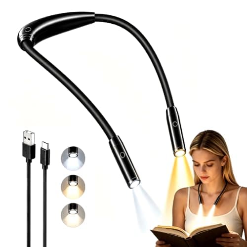 YEELIGHT Neck Light for Reading at Night, 3-Color & 4-Brightness Book Light, Rechargeable 1000mAh USB-C Reading Light, Ultra-Light Weight 110g Hands Free for Bed, Knitting, Repairing