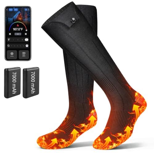 Heated Socks for Men Women App Control, 7000mAh Rechargeable | 4 Heating Levels, Fast Heating, Up to 12H Long-Lasting, Machine Washable, Compression Socks, Soft & Comfortable Fabric