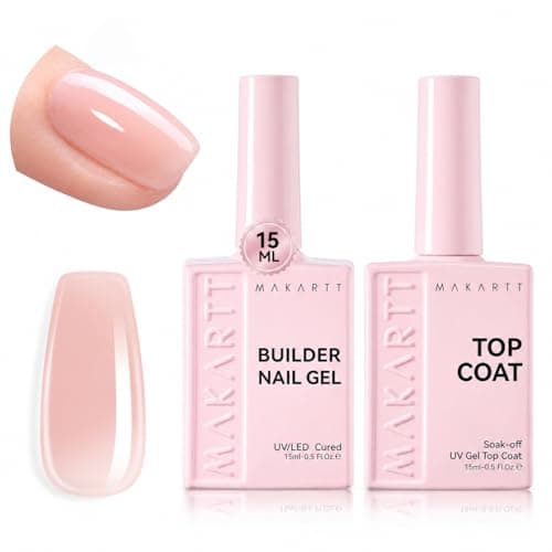 Makartt Builder Base Top Coat Kit: 2Pcs 15ML 8-in-1 Nude Gel Nail Builder | UV Light Needed, Builder Rubber Base for Apex Building Strengthen Extension, High Glossy & Long Lasting, Home DIY & Salon Use