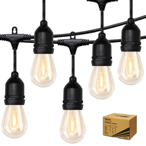 MALORY LED Outdoor String Lights 50FT 15Bulb Weatherproof | 15+1 Shatterproof E26 COB LED Bulbs, 2700K Warm White, 120V, Connectable Hanging Lights for Backyard Gazebo Bistro