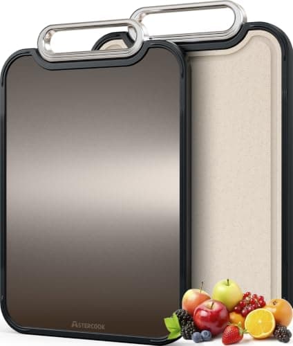 Astercook Titanium Cutting Board for Kitchen, 2-in-1, 16 x 11 in | One reversible board with pure titanium and wheat straw PP cutting surfaces, juice groove, non-slip border and carry handle