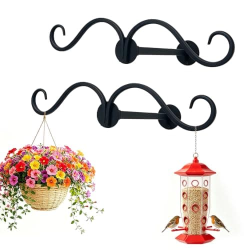 Wall Mount Double Shepherds Hook for Outdoor Bird Feeder & Planter, Heavy Duty Bracket with 12" Standoff, Rustproof Hanger for Patio Deck Balcony Wind Chimes Wreath Lantern,Holds 20LBS-Farmhouse 2Pack